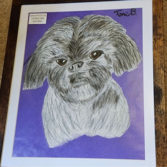 Hand Crafted Shih-Tzu Dog Colored Pencil Drawing Framed 9x11" - Picture 6 of 16